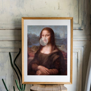 Poster Mona Lisa soprando uma pastilha elástica de cinza