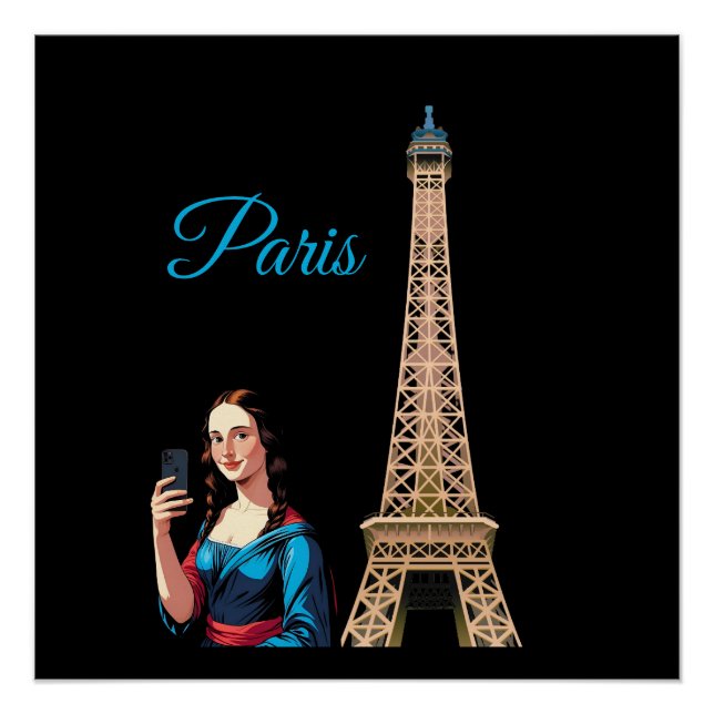 PÔSTER MONA LISA TIRANDO SELFIE SURREAL PARIS (Frente)