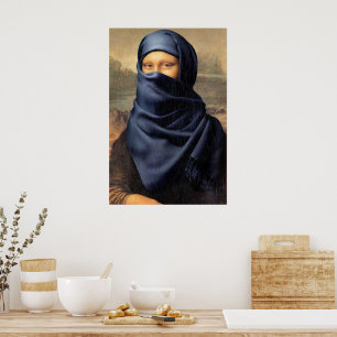 Poster Mona Lisa vestindo um cachecol Leonardo da Vinci