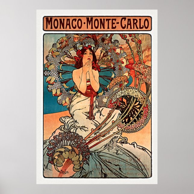 Poster Mônaco Monte Carlo por Alfons Mucha (Frente)
