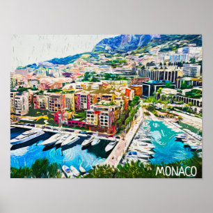 Poster Mônaco Oil Paint Marina Yacht Port