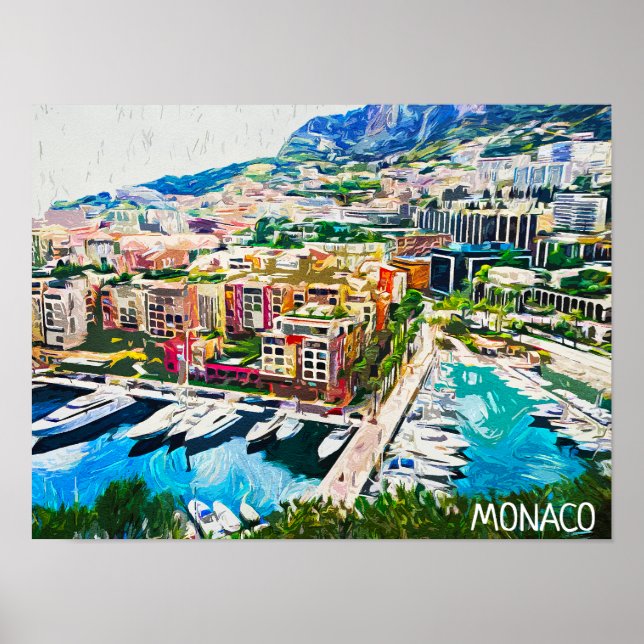 Poster Mônaco Oil Paint Marina Yacht Port (Frente)