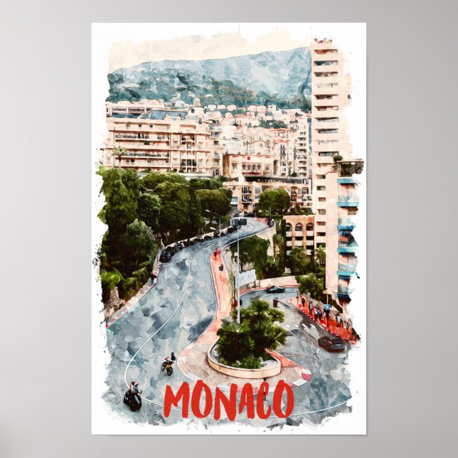 Poster Mônaco Retro Race Track French Riviera Viagem (Frente)