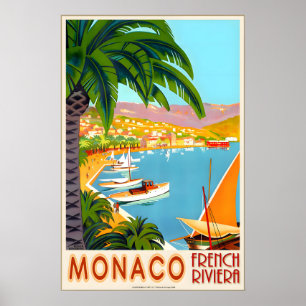 Poster Mônaco Riviera Francesa Cote D'Azur França Viagem