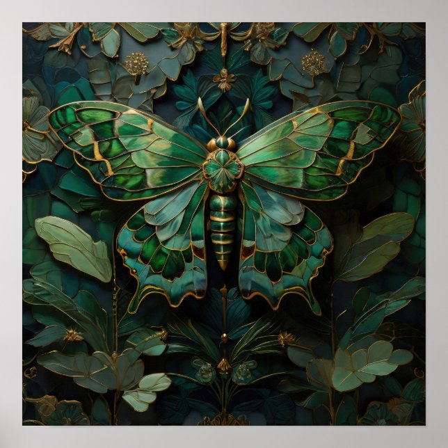 Poster Monarca Verde - Arte Digital Butterfly (Frente)