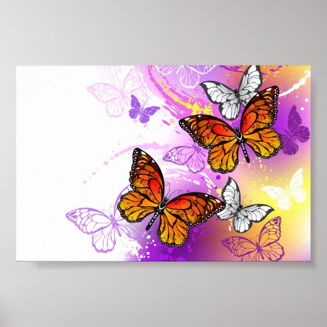 Poster Monarch Butterflies on Purple Background (Frente)
