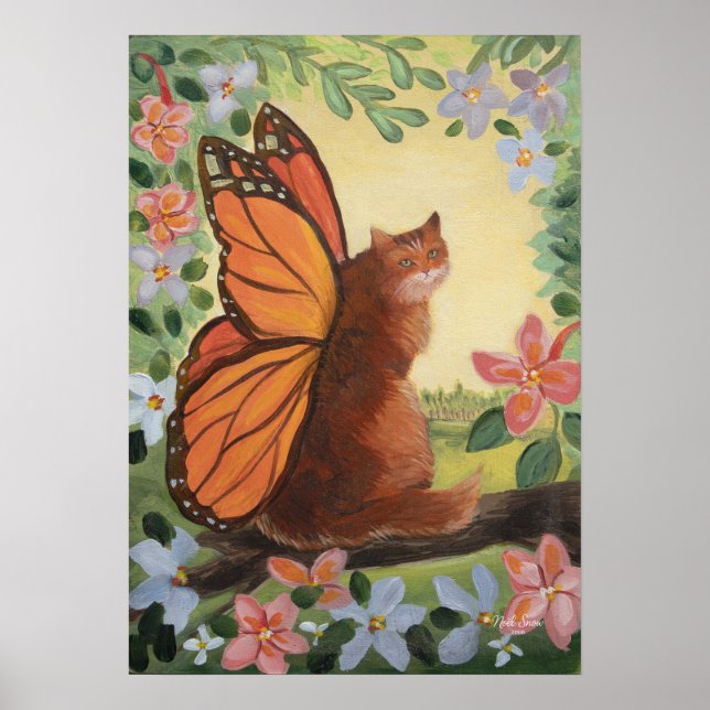 Poster Monarch Butterfly Cat in Meadow Wall Art (Frente)
