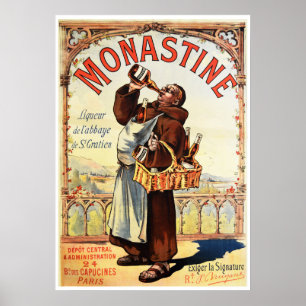 Poster MONASTINE Monk Liceur Ad French Vintage Álcool