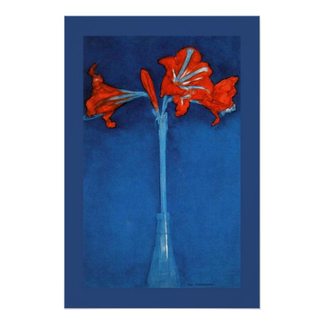 Pôster Mondrian - Amaryllis no fundo azul. (Frente)