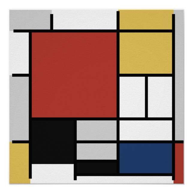 Pôster Mondrian Painting Red Plane Yellow Black Cinza Blu (Frente)