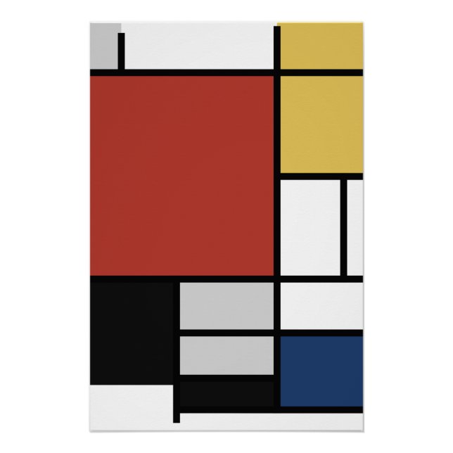 Pôster Mondrian Painting Red Plane Yellow Black Cinza Blu (Frente)