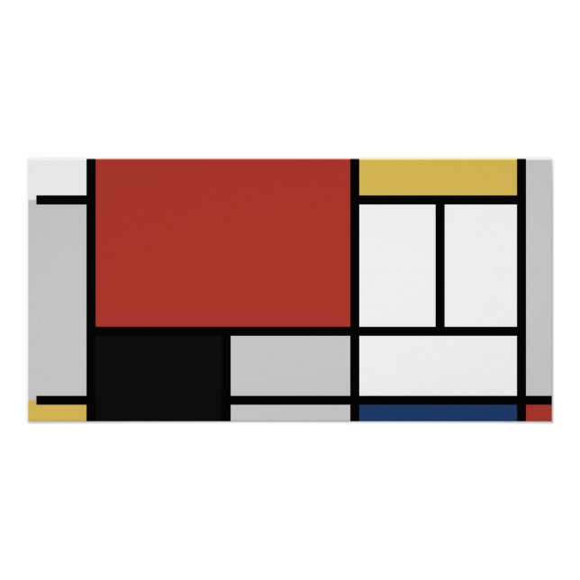 Pôster Mondrian Painting Red Plane Yellow Black Cinza Blu (Frente)
