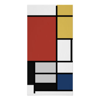Pôster Mondrian Painting Red Plane Yellow Black Cinza Blu