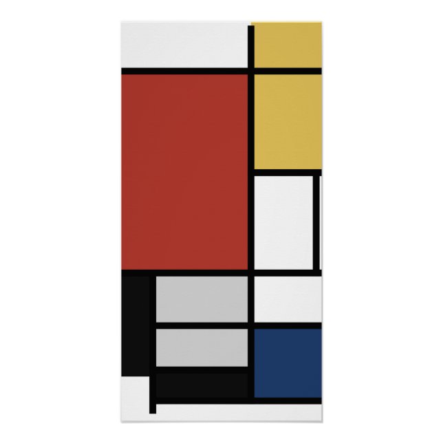 Pôster Mondrian Painting Red Plane Yellow Black Cinza Blu (Frente)
