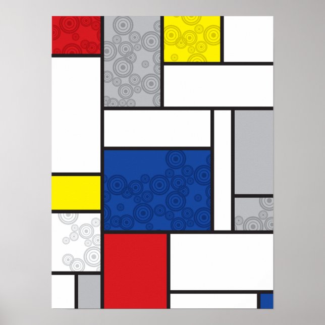 Pôster Mondrian Retro Circles Minimalist De Stijl Mod Art (Frente)