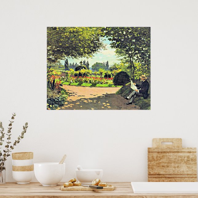 Poster Monet - Adolphe Monet Lendo no Jardim (Cozinha)