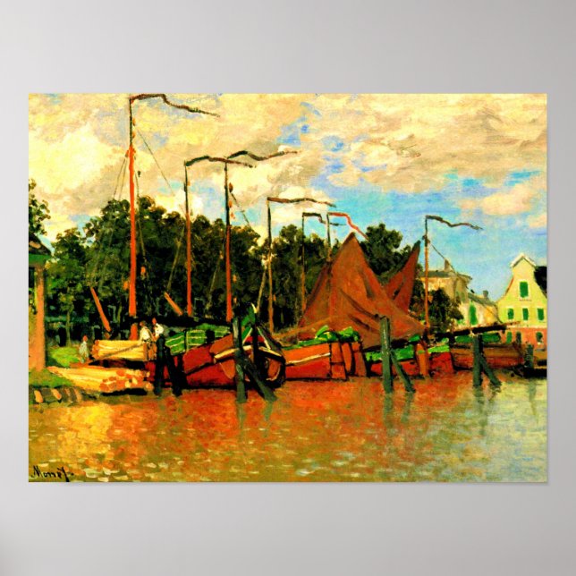 Poster Monet - Barcos em Zaandam, famosa pintura (Frente)