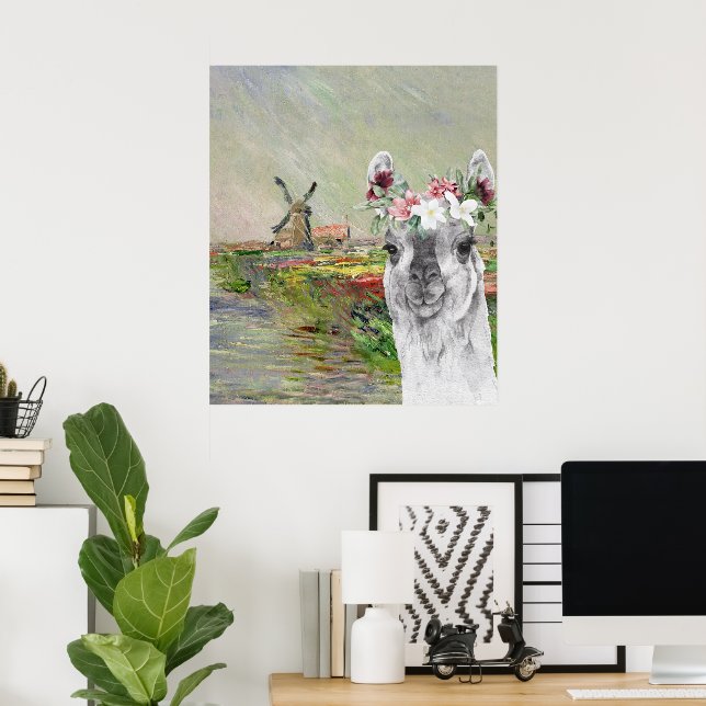 Poster Monet Champ Tulipes e Lama Rico (Escritório em casa)