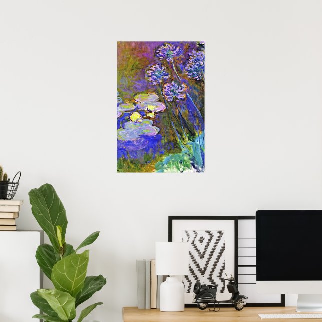 Poster Monet - Lírios de Água e Agapanthus (Escritório em casa)