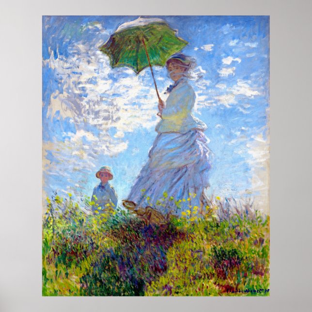 Pôster Monet: Mulher com Arte Impressionista Parasol (Frente)