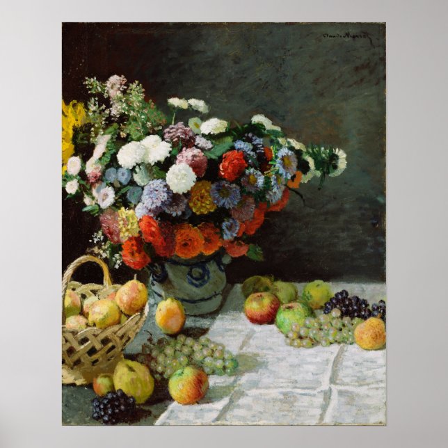 Poster Monet - Vida tranquila com flores e Frutas (Frente)