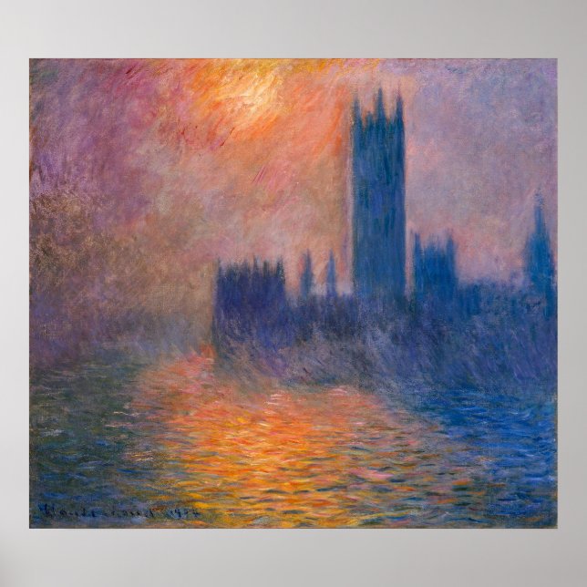 Poster Monet's As Casas do Parlamento, Sunset (Frente)