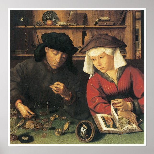 Poster Money Changer e sua Esposa, 1514 Quentin Metsys (Frente)