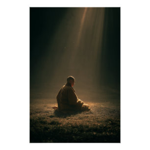 Pôster Monge Meditando Raios Dourados do Amanhecer