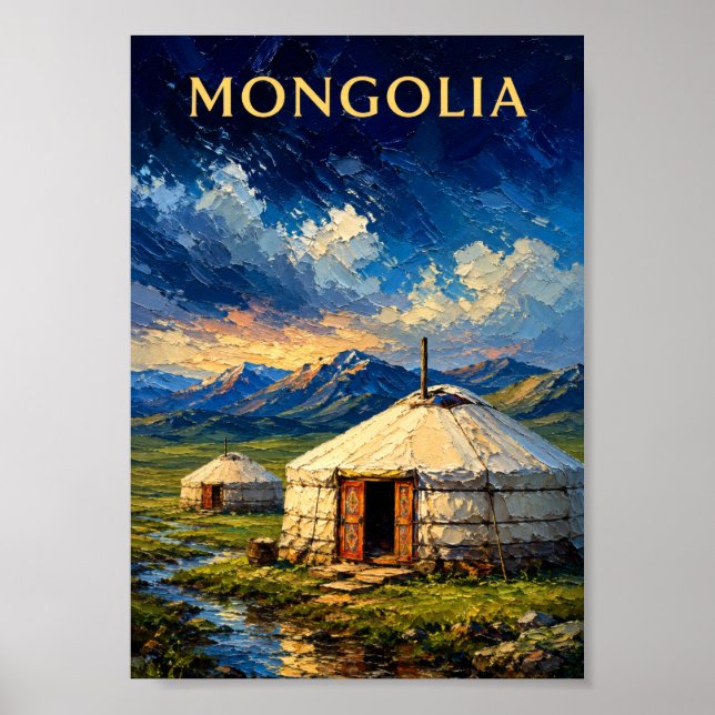 Poster Mongolia: Serene Steppe Nomad Ger Art Souvenir (Frente)