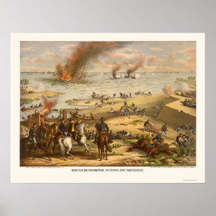 Pôster Monitor and Merrimac Battle by Kurz & Allison 1862
