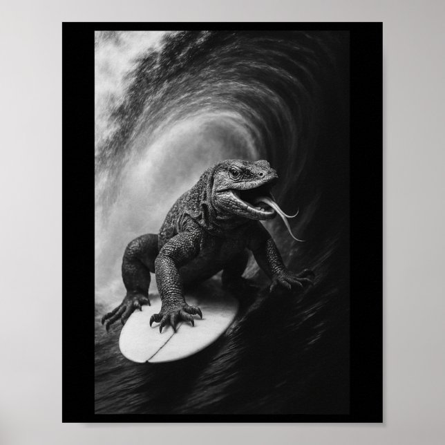 Poster Monitor de Surf Divertido Lizar Selfie Prancha de  (Frente)