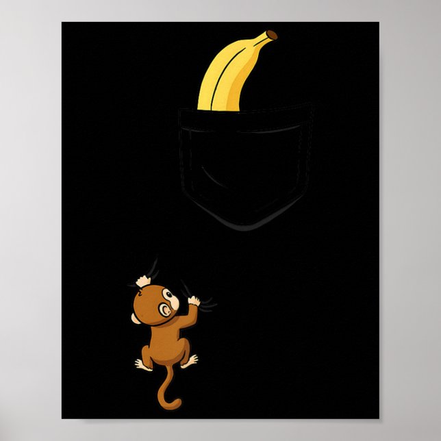 Poster Monkey Climbs For Banana Funny Animal Cket Design  (Frente)