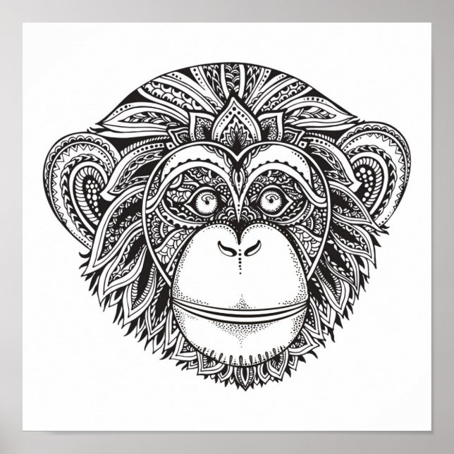 Pôster Monkey Illustartion Doodle 2 (Frente)