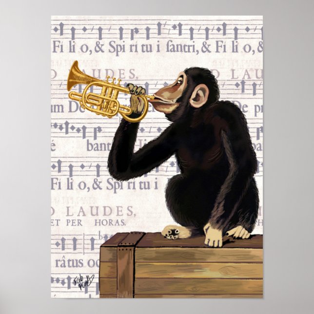 Poster Monkey Playing Trumpet (Frente)