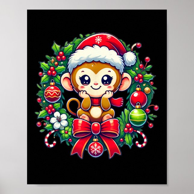 Poster Monkey Santa Hat Natal (Frente)