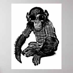 Poster Monkey Wearing sun Glasses Clothes Original Art