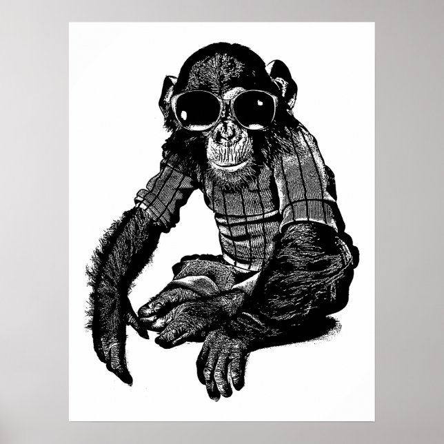 Poster Monkey Wearing sun Glasses Clothes Original Art (Frente)