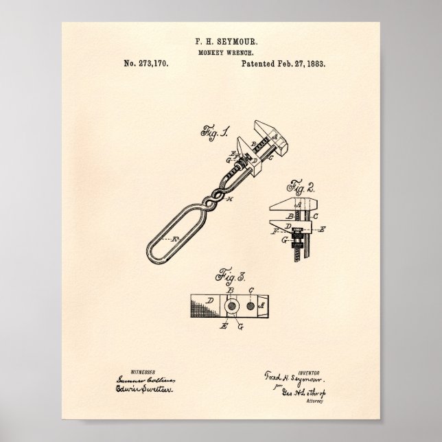 Pôster Monkey Wrench 1883 Patent Art Old Peper (Frente)