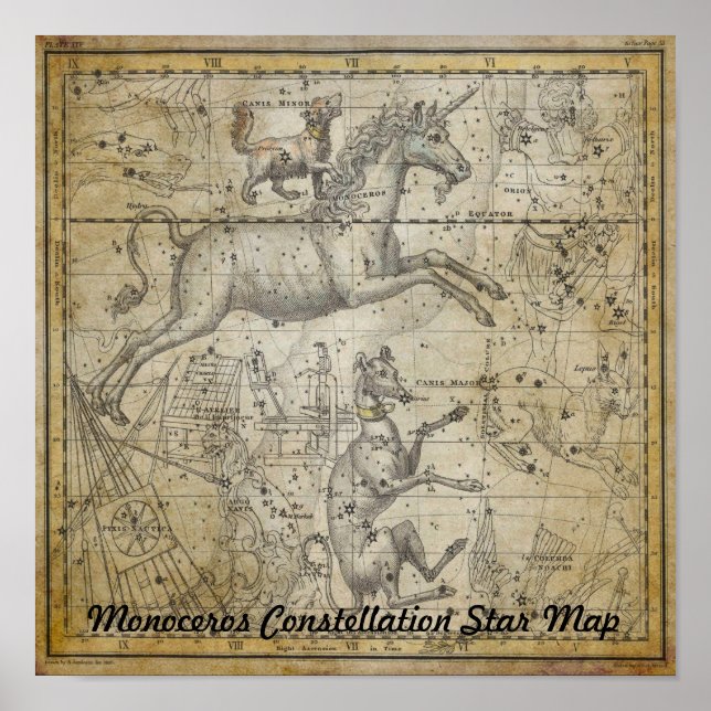 Poster Monoceros Unicorn - Astronomia da Constelação de M (Frente)