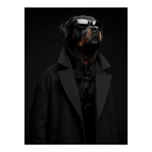 Pôster Monochrome Rottweiler Portrait – Dark Minimalist (Frente)