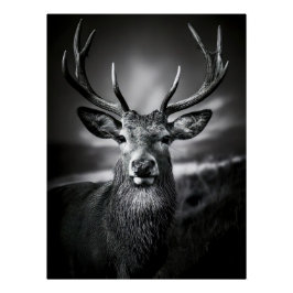 Pôster Monochrome Stag Portrait with Impressive Antlers