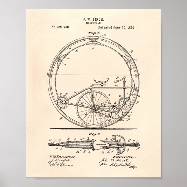 Pôster Monocycle 1894 Patent Art Old Peper (Frente)