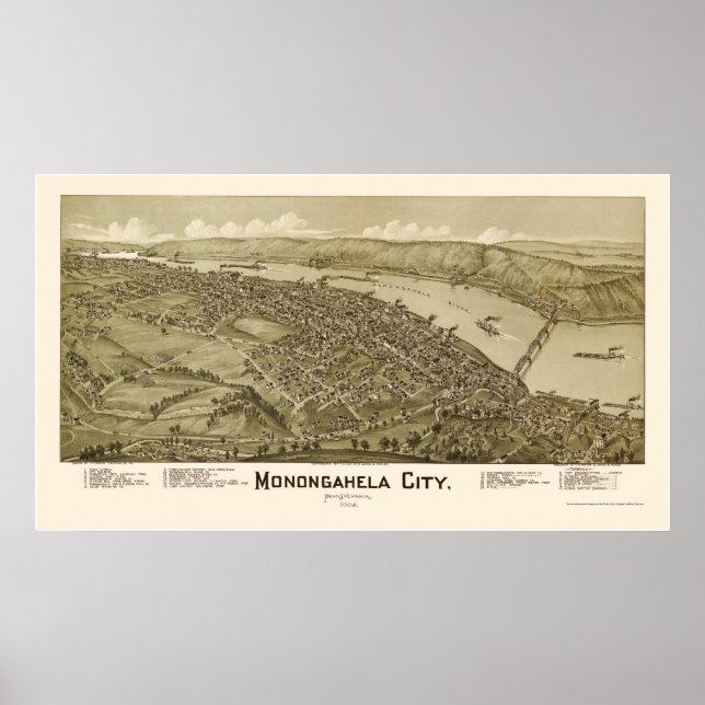 Pôster Monogahela City, PA Panorâmica - 1902 (Frente)