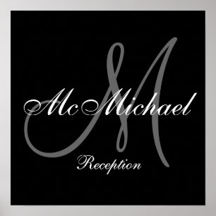 Pôster Monogram and Name Wedding Reception Sign