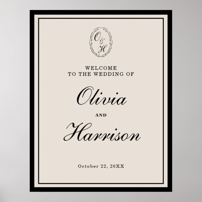Poster Monogram Wedding Classic Welcome Sign (Frente)