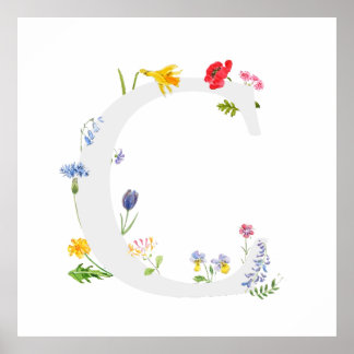 Poster monograma alfabético c flores silvestres