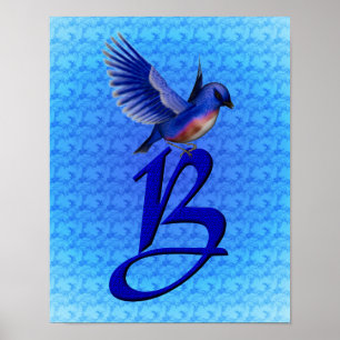 Pôster Monograma Azul Elegante Inicial B