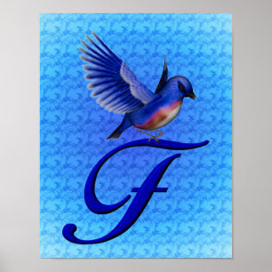 Pôster Monograma Bluebird Inicial F