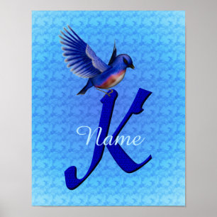 Poster Monograma Bluebird Inicial K Personalizado