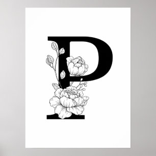 Poster Monograma botânico de P. Inicial da letra com